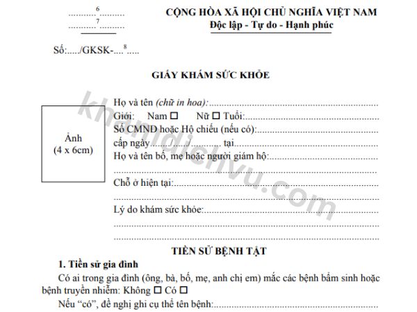 Giấy khám sức khỏe theo thông tư 14