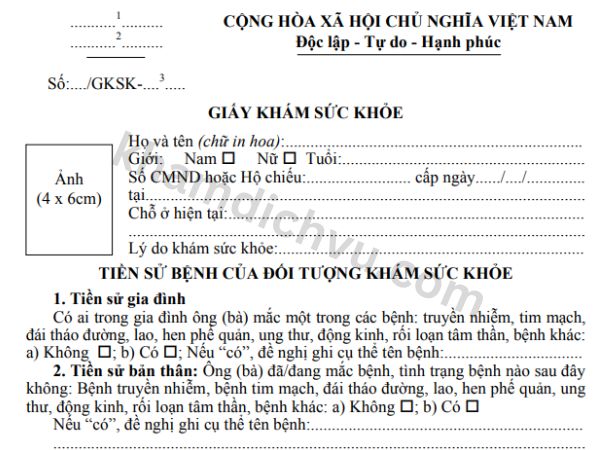 Mẫu giấy khám sức khỏe theo thông tư 14