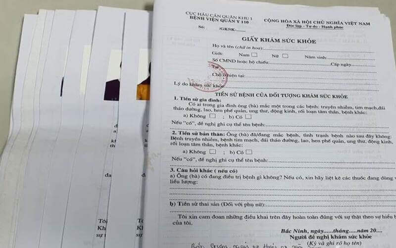 mẫu giấy khám sức khỏe đi làm