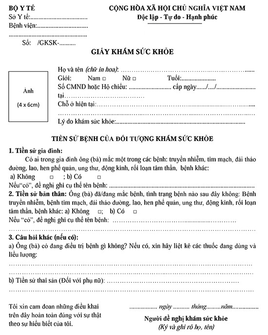 giấy khám sức khỏe đi làm