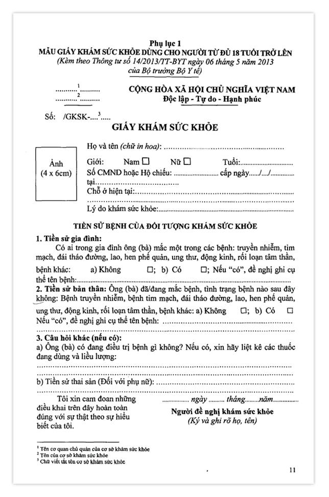 Mẫu giấy khám sức khỏe