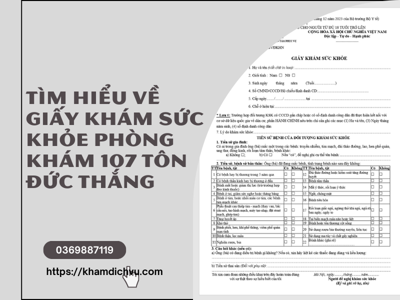 Dịch vụ làm giấy khám sức khỏe phòng khám 107 Tôn Đức Thắng