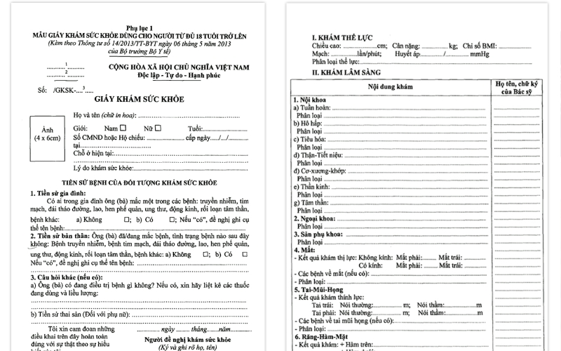 Giấy khám sức khỏe cho người nước ngoài