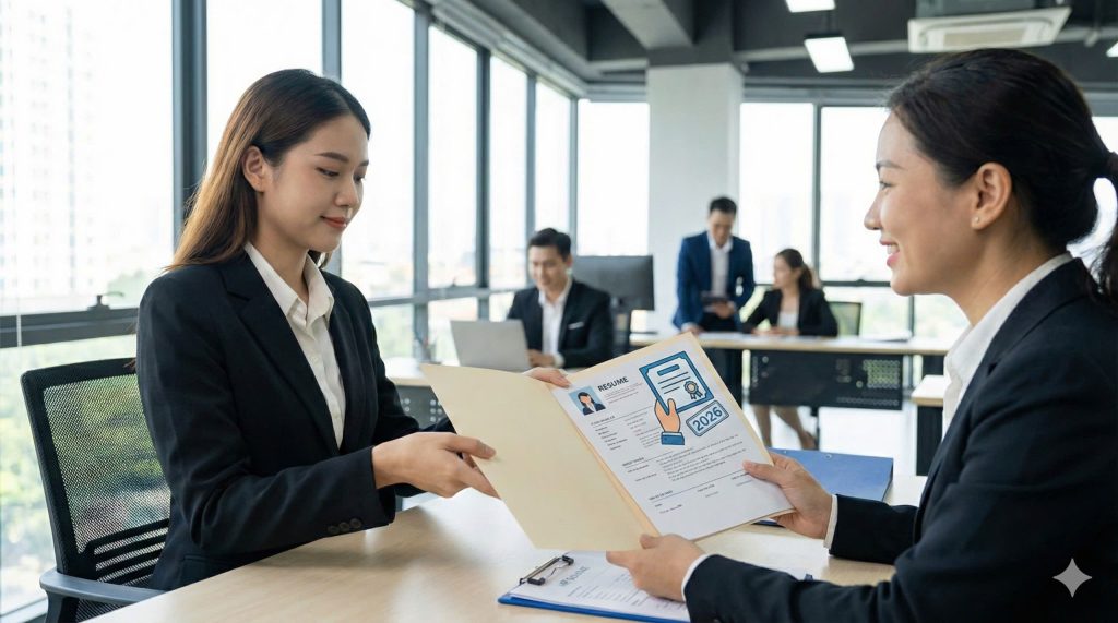 Người lao động đang dùng giấy chứng nhận sức khỏe xin việc 2026 để nộp hồ sơ 