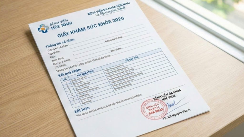 Nội dung bên trong giấy khám sức khỏe bệnh viện Hòe Nhai 2026