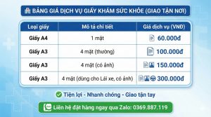 Bảng giá dịch vụ giấy khám sức khỏe