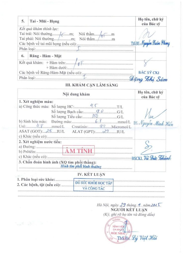 mẫu giấy khám sức khỏe sinh viên a3 thông tư 32 mới nhất