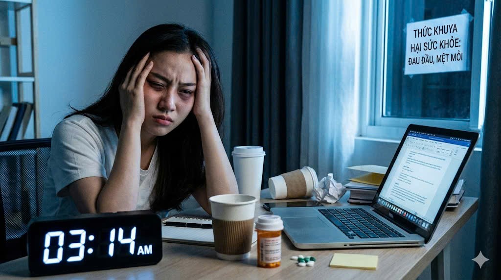 thức khuya có hại như thế nào gây stress căng thẳng