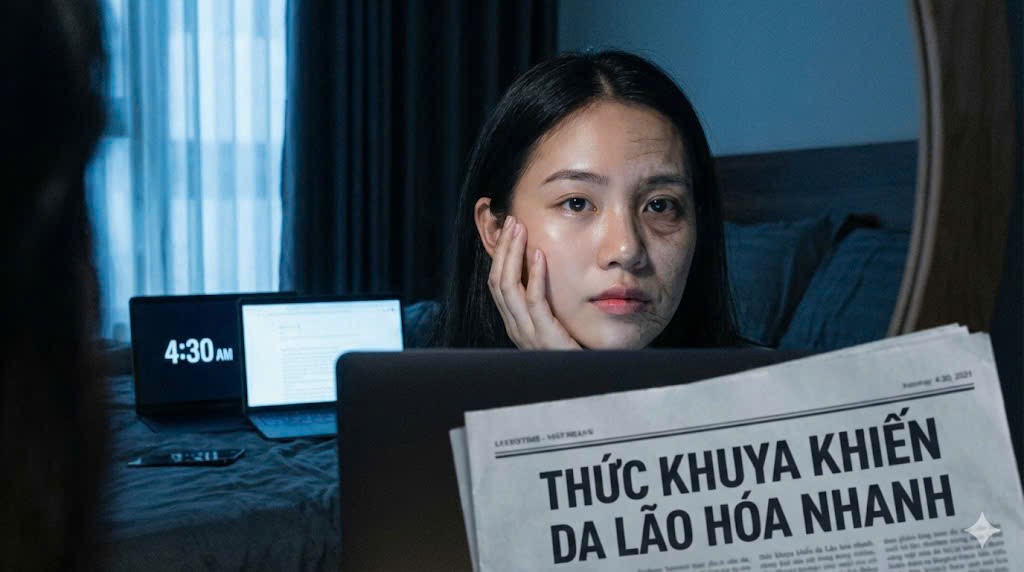 thức khuya có hại như thế nào làm lão hóa da