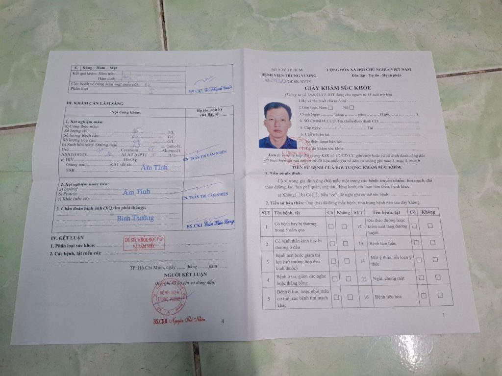Bảng giá giấy khám sức khỏe A3 chuẩn thông tư mới