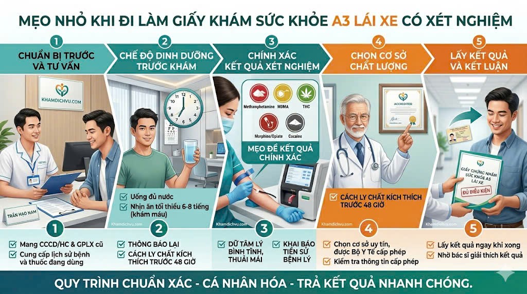 Mẹo nhỏ khi đi làm giấy khám sức khỏe a3 lái xe có xét nghiệm