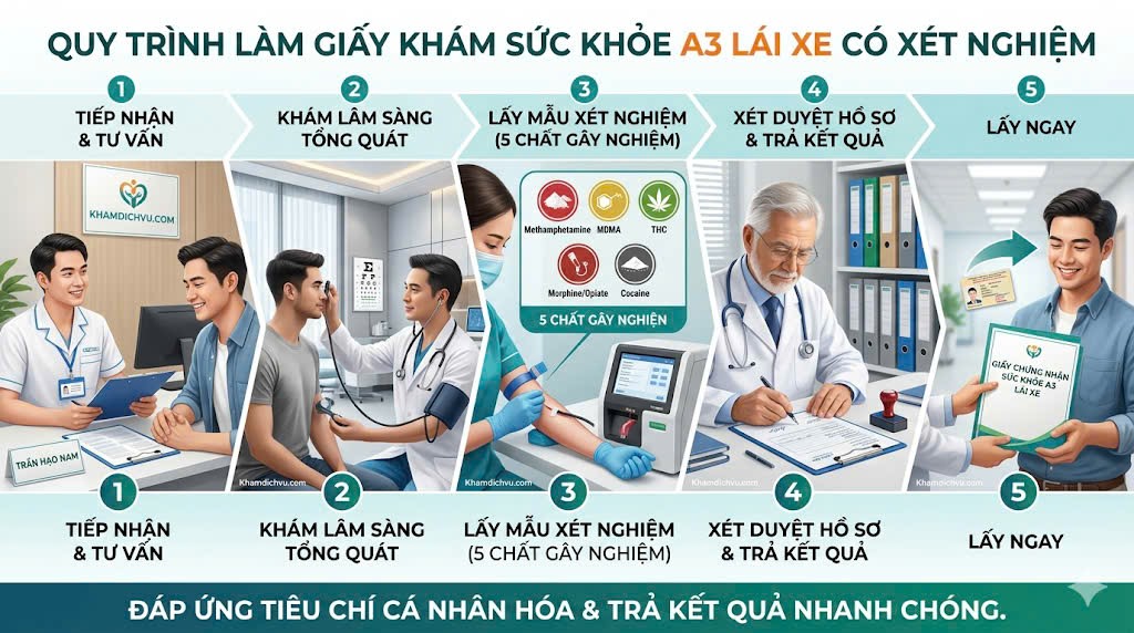 Quy trình làm giấy khám sức khỏe a3 lái xe có xét nghiệm