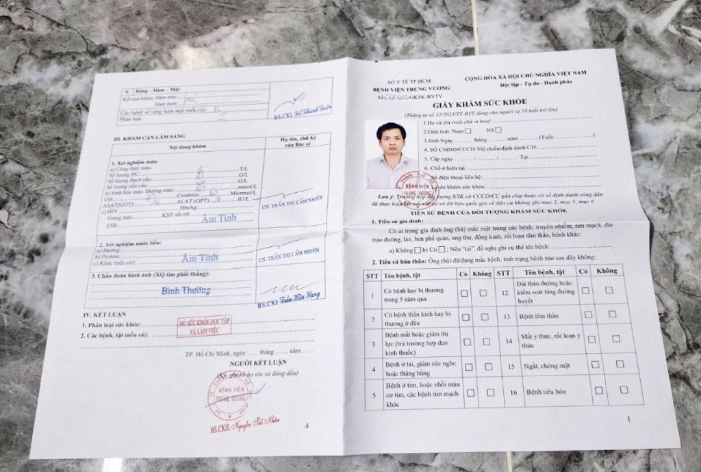 xin giấy khám sức khỏe đi làm mẫu a3 nhanh chóng